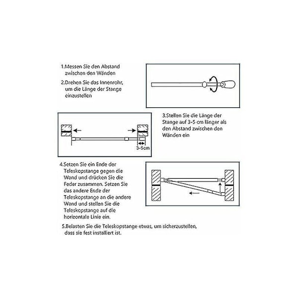 Teleskopisk stång i rostfritt stål 55-75cm - Duschdraperistång utan borrning - Justerbar genom rotation - Stadigare och säkrare än duschstång, duschstång