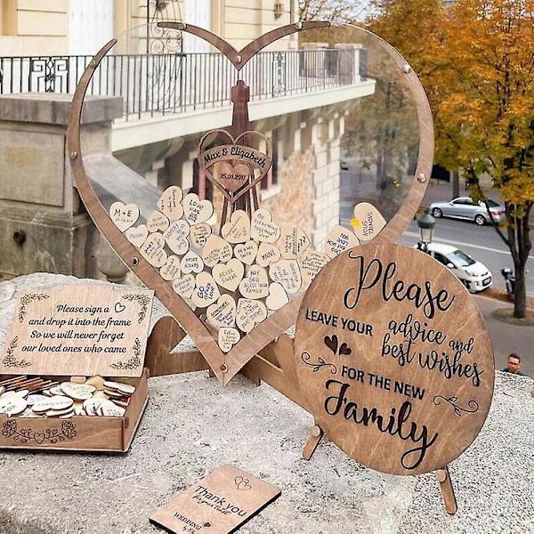 Sød hjerteformet træ-bryllupsgæstebog 3d-graveret gennemsigtig gæstebog Gæstedropboks velkomstkort bryllupsdekorationer 80pcs hearts