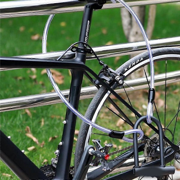 Cykel lås, U-formet cykel lås med 1,2 m fleksibelt stålkabel og kraftigt monteringsbeslag til cykler, scootere QYRoadWolf