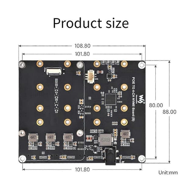 Waveshare PCle til 4-kanals M.2 Adapterkort til Raspberry Pi 5