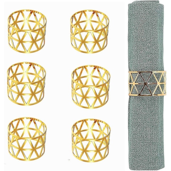 Nye ModellerLINJOU Guld Servietringe, 6 stk. Metal Hul Servietspænde Holder Servietring