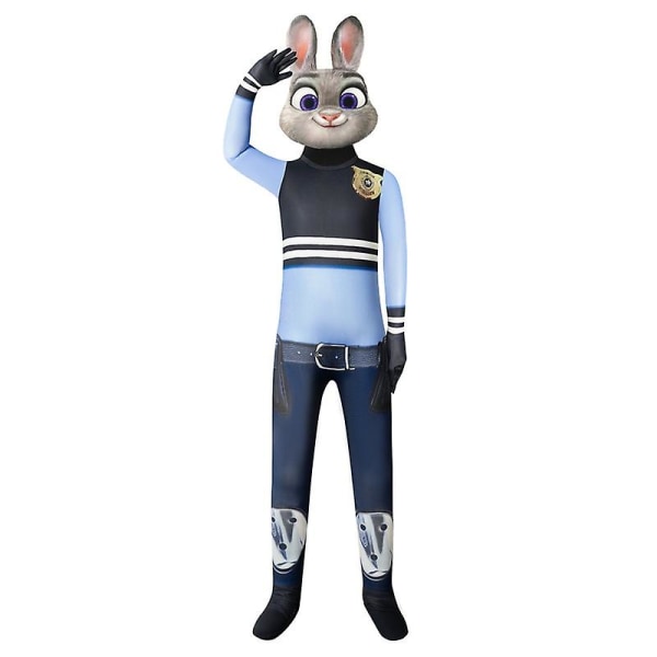 2023 Ny Halloween-kostyme Barn Anime Judic Rabbit Officer Cosplay Body Gutter Jente Jumpsuits Maskesett Bursdagsfest Klær 140cm