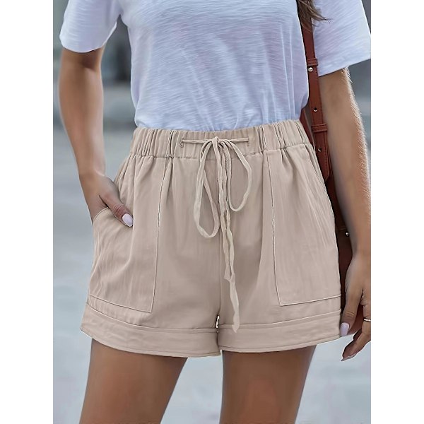 Nya modeller Dragsko Elastiska Midjeshorts, Lediga Bekväma Shorts Med Fickor För Sommaren, Damkläder