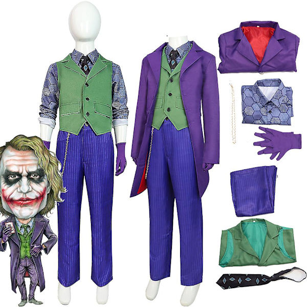 Kids Dark Knight Kostym Heath Cosplay Ledger Coat Byxor Väst Outfit Halloween Karneval Fest Presenter Kostym För Pojkar Flickor Barn 130