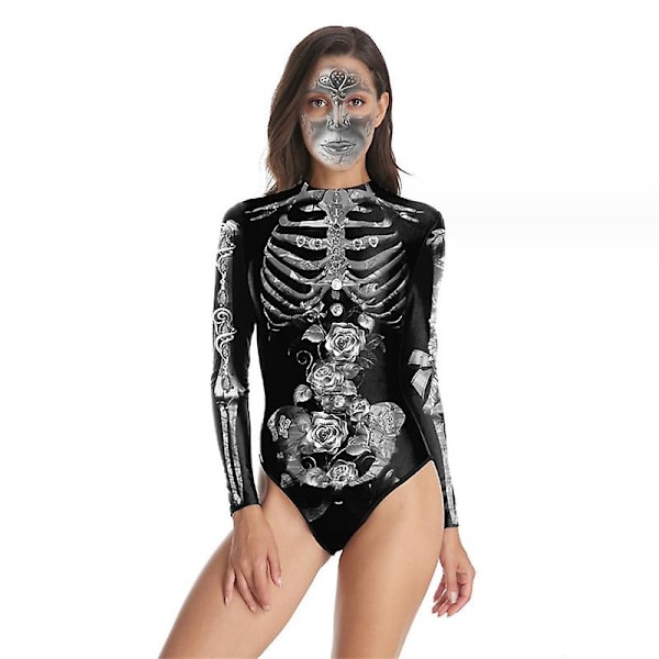 Halloween Kvinder Digital Skeleton Stram Badedragt i ét stykke med lynlås style 3 S-M