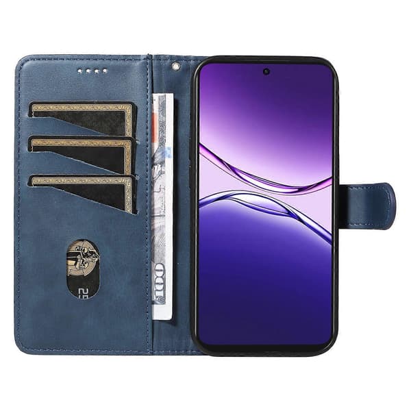 For Oppo A5 Pro 5G Lommebok Etui T-Formede Linjer Lær Telefon Deksel Stativ - Blå