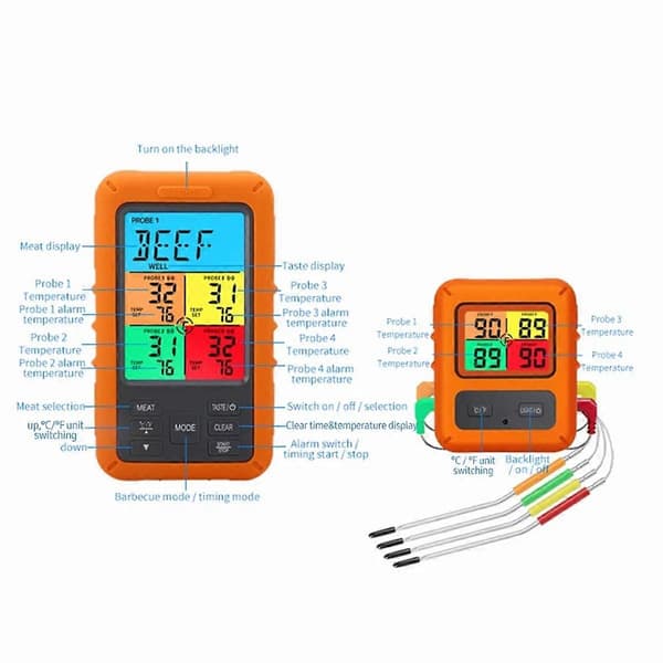 Digitalt grillkødtermometer til ovntermometer med timer 4 prober temperaturalarm køkken