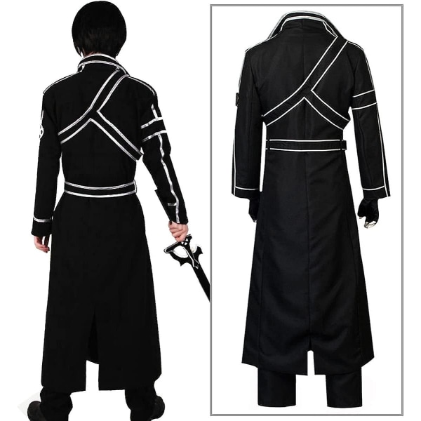 Herr Anime Sao Kirito Cosplay kostym Svart jacka Lång mantel kostym Full Set Halloween Outfit med peruk för kvinnor XXL