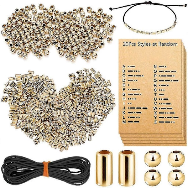 DIY Morse Code Armbandstillverkningskit 400 Runda Distanspärlor 400 Långa Rörpärlor