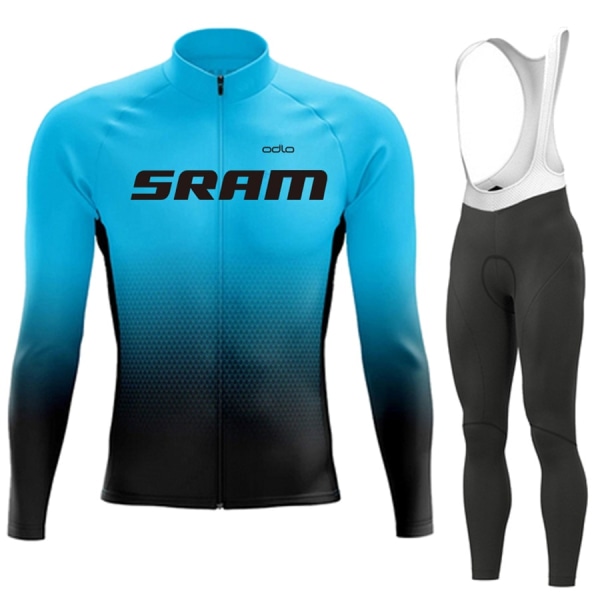 SRAM Pro Autumn Cycling Jersey Set Polkupyörän Urheilupuku MTB-univormu Ropa Ciclismo Maantiepyörävaatteet Bicicleta Pitkät ruokalaput housut Blue 3XL