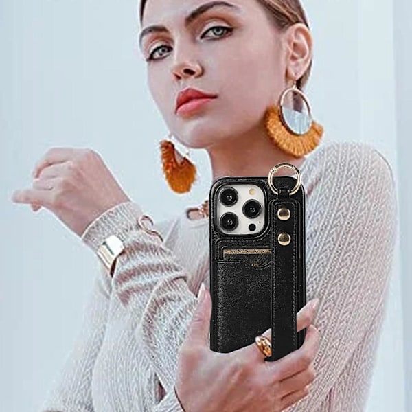 til iPhone 15 Pro Max/ 15 Ultra Wallet Case med kortholder Telefon Lanyard PU Læder til iPhone 15 Pro Max/ 15 Ultra Cade med stativ