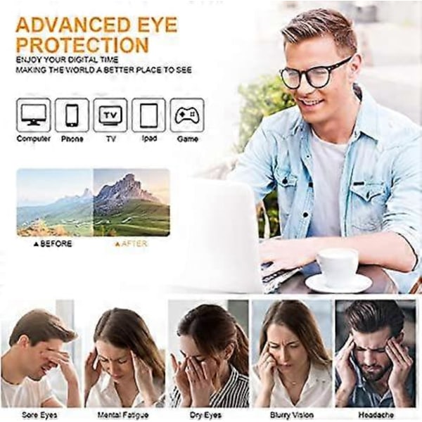 Blått Lys Filter Briller, 2-pakning Runde Anti Blått Lys PC Gaming Briller Motebriller, Blue Light Blocking Glasses, Uten Styrke Blåfilter Briller for Damer
