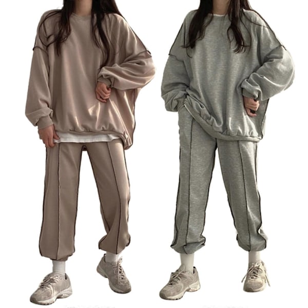 2023 Tvådelade Set Vinter Höst Lounge Set för Kvinnor Sweatpant Joggers Set Casual Huvtröjor Träningsdräkt Mjukisdress Khaki XL