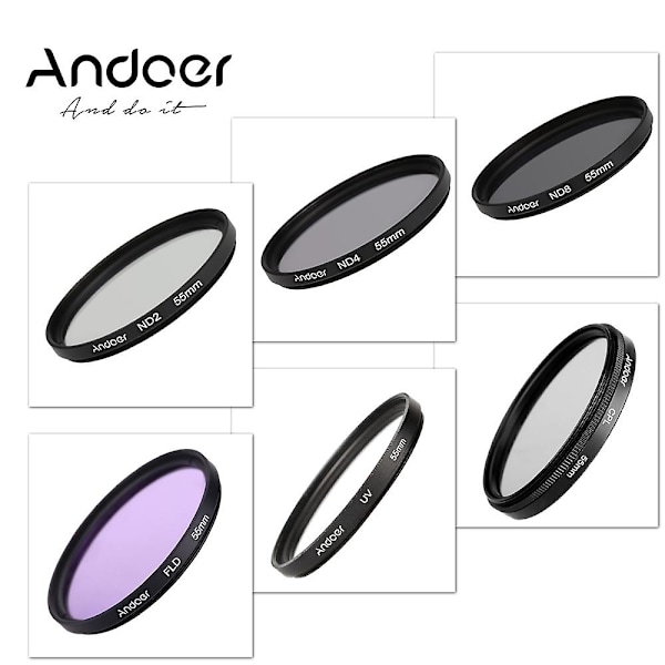 Andoer 55mm UV+CPL+FLD+ND(ND2 ND4 ND8) Valokuvaussuodinsarja Ultravioletti pyöröpolarisaatiosuodatin
