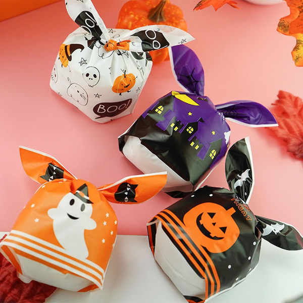 48stk/pose Godteripose Kreativt Halloween-mønster Romslig Happy Halloween Goodiebag For Childeren Dark Orange