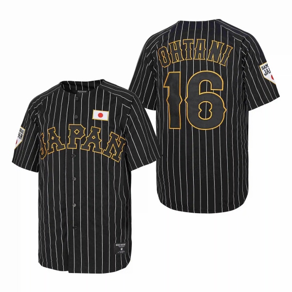 baseballtröja Japan 16 OHTANI tröjor Sy Broderi Hög kvalitet Billiga Sport Utomhus Vit Svart rand 2024 World New picture S