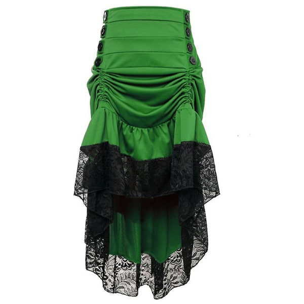 Monivärinen Lady Gothic Steampunk Pinstripe hame Rock Gypsy Vintage -asu edessä Nauhakerroksinen Clubwear -asu Green 03 5XL