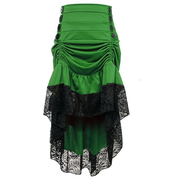 Monivärinen Lady Gothic Steampunk Pinstripe hame Rock Gypsy Vintage -asu edessä Nauhakerroksinen Clubwear -asu Green 03 XXL