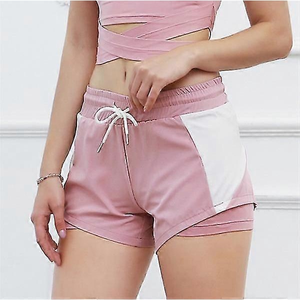 Sommar Anti-ljus Löparträningsshorts Dam Dubbellager Falska Tvådelade Sport Yoga Fitness Snabbtorkande Byxor