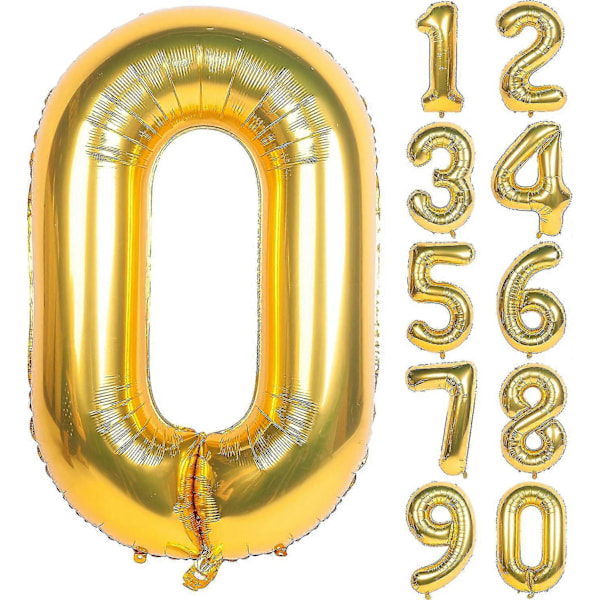 2 stk. 40 tommer Guld Tal Helium Folie Fødselsdagsfest Balloner (guld 0)