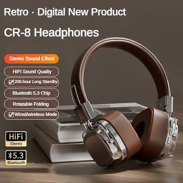 Retro Klassiske Over-Ear Headsets Bluetooth 5.3 Studio Stereo Trådløse Hovedtelefoner Touch Control Type-C Høretelefoner Nem Installation A
