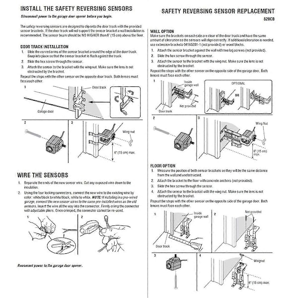 2X 820CB SafetySensor Øje Beslag Kit, Garageportåbnere 1997 og frem, Erstatning 41A5034 A