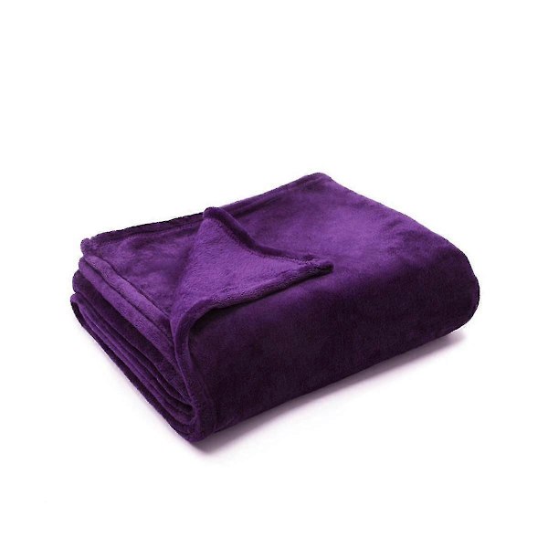 Flannel Tæppe Ensfarvet Tæppe Sofa Rejse Tyndt Maskinvaskbart Flannel Tæppe Blødt og Varmt om Vinteren, Lilla -X