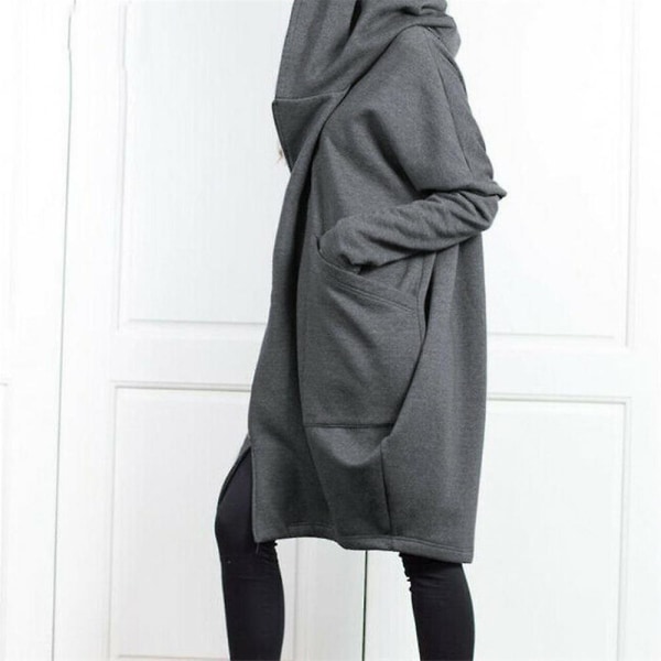 Naisten Pelkkä Fake Kaksiosainen huppari Casual löysä pitkähihainen huppari Midi-takki Grey XL