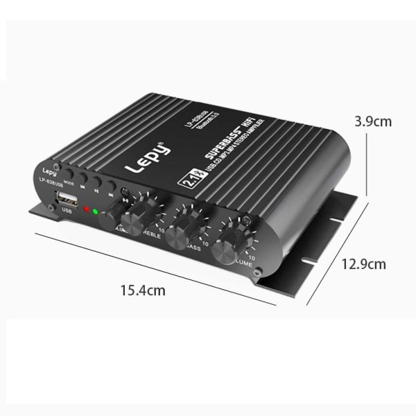 LP838 Bluetooth subwoofer forsterker 12V bil 2.1 kanals lydspiller forsterker 15.4×12.9×3.9cm