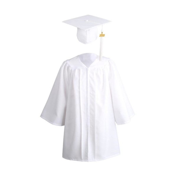 1 sæt gradueringskjole med hat Polyester akademisk kjole til børn White XL