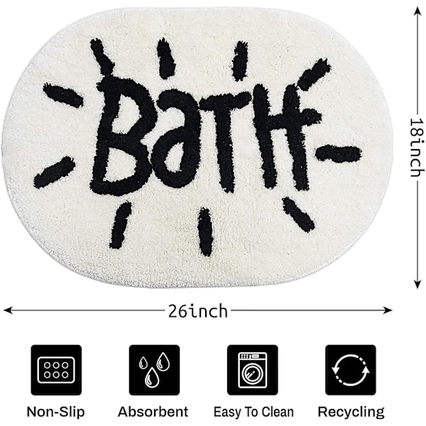 Tflycq Vita badrumsmattor och matta Oval Söt badmatta för badkar Tecknad badrumsinredning Mjuka badmattor för barn Plysch Absorberande halkfri fotmatta maskin
