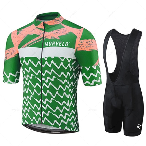Morvelo sommer cykeltrøjesæt til mænd åndbart cykeltøj MTB-cykeltøj Kortærmet sport Ropa Maillot Ciclismo jersey set 5 XS