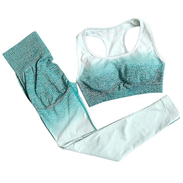 Dam 2-delat Träningsset Sport-BH Leggings Byxor Yoga Set Outfit M Grön
