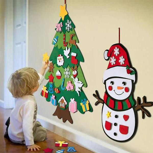 DIY Filt Juletræ Glædelig Jul Dekorationer Julepynt Børn DIY Juletræ Nytårsgaver Til Hjemmedekoration C