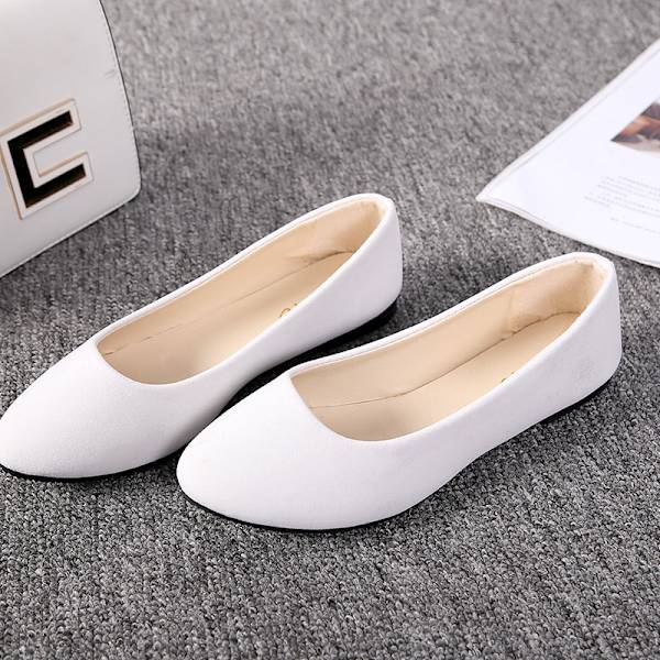Enkeltsko med spiss hode flate lette dame flate sko for kvinner white 40