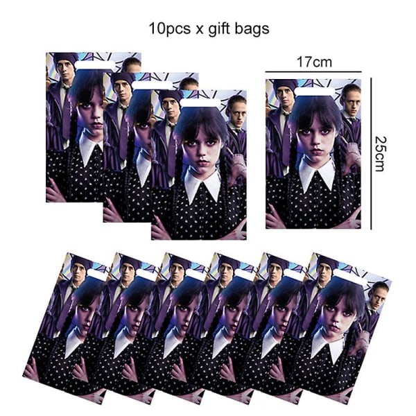 The Movie Wednesday Addams Fødselsdagsfest Dekoration Banner Ballon Service Festlige Event Supplies Home Decor Cups Baggrund 10pcs gift Bags