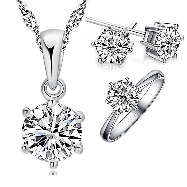 Klassisk kvinna smycken Set 925 Sterling Silver 6 klor Cubic Zirc 9