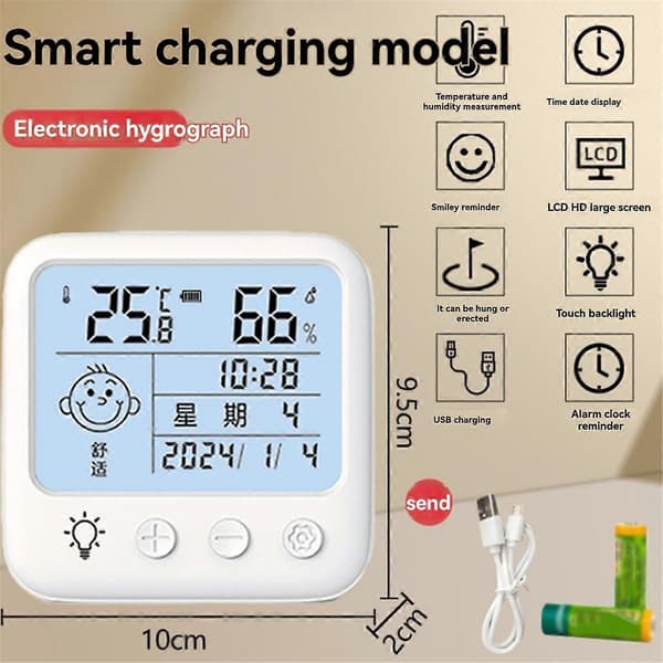 2403 Genopladeligt Termometer og Hygrometer Indendørs Termometer