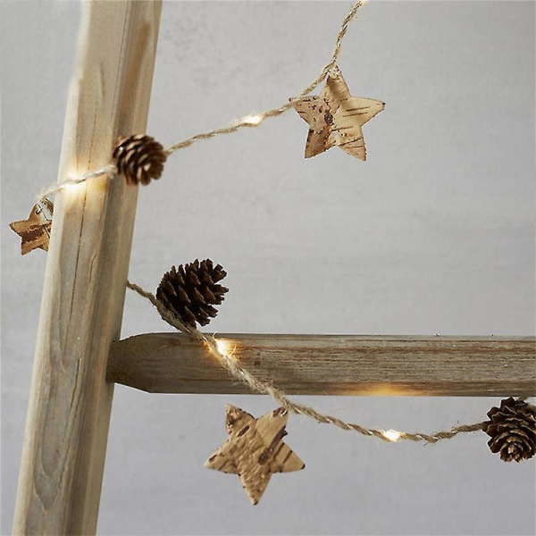 Jul Led String Lights Pine Cone Garland Krans Fairy Light Julepynt For Innendørs Utendørs Fest Batteridrevet Star and Pine cone