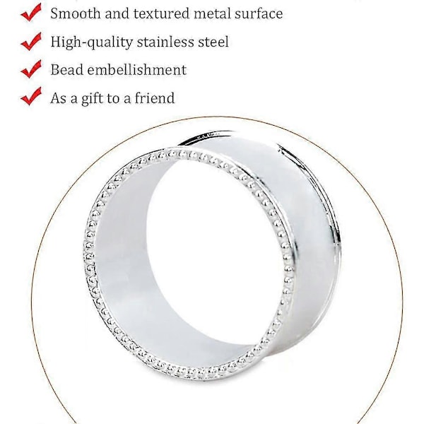 8 Stycken Legeringspärlförsedda Servettringar Delikat Servettspänne (silver)