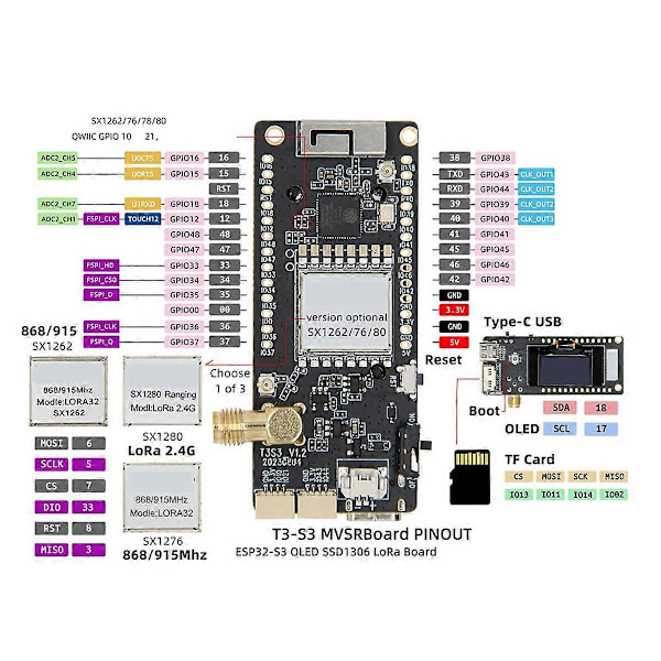 T3S3 MVSRS ESP32-S3 LoRa Utvecklingskort SX1262 868MHz OLED-skärm