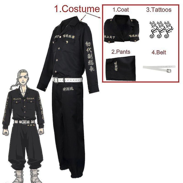 Anime Tokyo Revengers Draken Cosplay Kostume Halloween Party Cool Man Uniform Windbreaker Til voksen paryk tatovering høj kvalitet XL