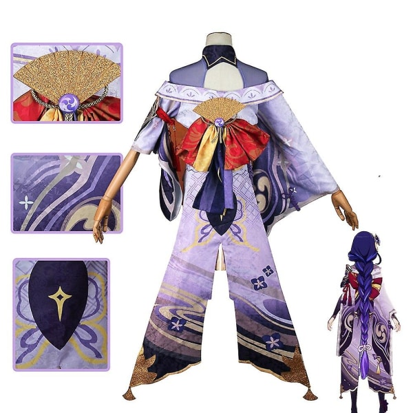 Peli Genshin Impact Raiden Shogun Cosplay-asu Halloween Show Hauska naisten puku violetti väri poninhäntä peruukki Halloween- set L