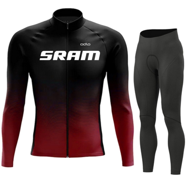 SRAM Pro Autumn Cycling Jersey Set Polkupyörän Urheilupuku MTB-univormu Ropa Ciclismo Maantiepyörävaatteet Bicicleta Pitkät ruokalaput housut Beige XS