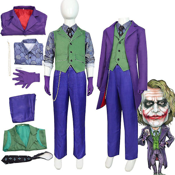 Kids Dark Knight Kostym Heath Cosplay Ledger Coat Byxor Väst Outfit Halloween Karneval Fest Presenter Kostym För Pojkar Flickor Barn 110