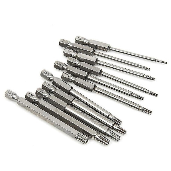 11 st Magnetisk T6-T40 Torx Skruvmejsel Bits Set Stjärna 6 Punkt Skruvmejsel Borr Bits Verktyg 3 Tum