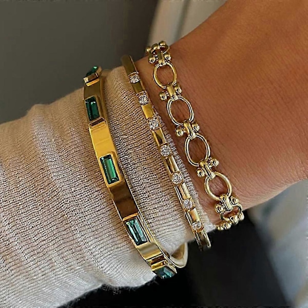 Trendy rustfri stål geometri krystal armbånd til kvinder AAA Cubic Zirconia armringe justerbare fest smykker tilbehør gave