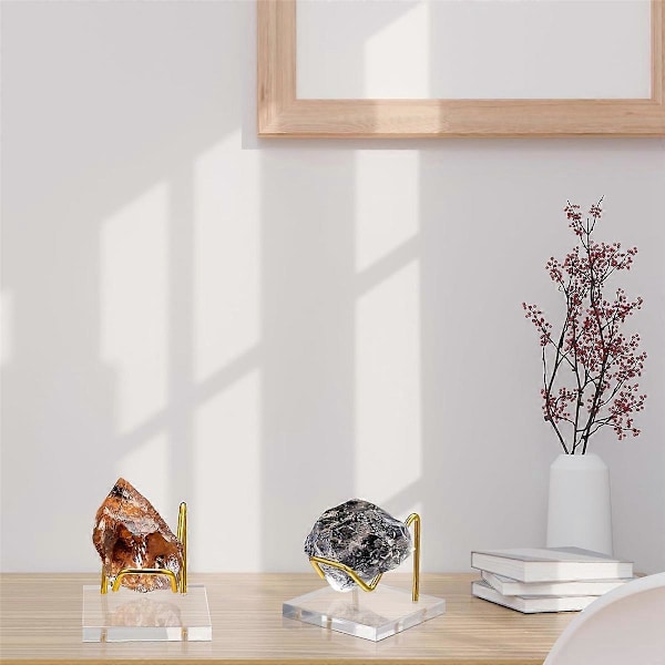 4 stk. Akryl Displaystativ med Gull Metallarmer Display Sokkel med Akrylbase Dekorativt Gull