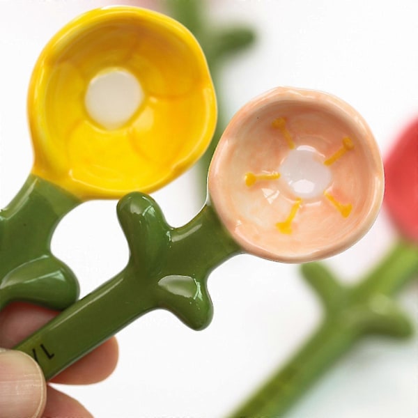 Blomst Måleskje Sett I Potte Unike Bakegaver Keramiske Søte Målekopper Og Skjeer Med Holder For Tørre Våte Ingredienser