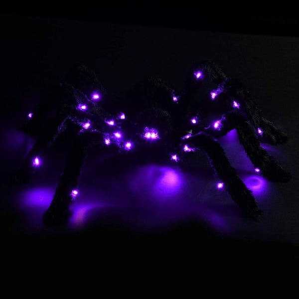 Lys op, sort behåret edderkop Tarantula til Halloween-dekoration, animeret edderkop med lys - Haunt-dekor Halloween-dekorationer Udendørs Indendørs, Adgang Purple Eyes
